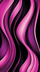 Poster - Flowing abstract waves in vibrant pink and purple hues dance across a rich black background, creating a dynamic and glossy composition that captivates with its modern elegance