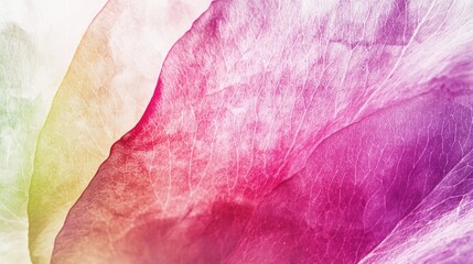 Poster - Vibrant pink, purple, green, and yellow hues blending in a captivating macro photograph of rose petals highlight intricate veins and delicate textures for a mesmerizing abstract background