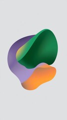 Poster - Smooth, undulating shapes in vibrant hues of orange, purple, and green intertwine and overlap, forming an abstract composition against a light gray backdrop, evoking a sense of fluidity and motion