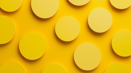 Poster - Modern abstract background with yellow circles creating a geometric pattern on a yellow backdrop, providing a vibrant and visually appealing design