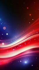 Poster - Flowing smoothly, colorful waves traverse space, illuminated by bright lights and dotted with small stars, creating a dynamic and vibrant abstract background