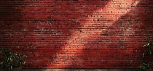 Poster - Red Brick Wall Texture Background with Diagonal Light and Shadow