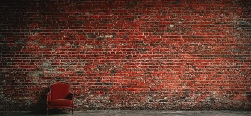 Aufkleber - Red Brick Wall with a Red Chair, Grunge Texture Background