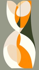 Poster - Abstract artwork featuring dynamic orange, white, and green shapes creates a captivating composition against a muted gray backdrop, evoking movement and balance