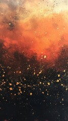 Poster - Abstract painting showcasing a blend of orange, black, and gold colors, creating a visually striking and textured artwork with a unique color gradient