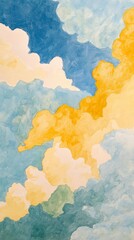 Poster - soft, colorful clouds drift across a vibrant blue sky in this expressive watercolor painting, captur