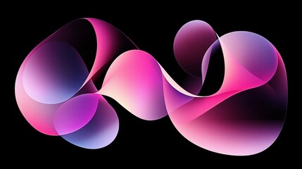 Fototapete - Smooth, translucent pink and purple waves intertwine and flow gracefully against a stark black backdrop, creating a mesmerizing abstract composition