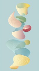Poster - Abstract composition featuring pastel-colored shapes floating against a light blue backdrop, creating a visually appealing and modern design with swirling, twisting, and overlapping elements