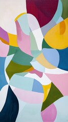 Poster - Abstract painting featuring a dynamic composition of intertwined shapes in various colors, creating a visually engaging and modern artwork with a focus on form, color, and balance