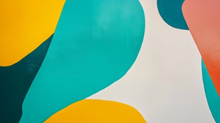 Poster - Colorful abstract background featuring various shapes in vibrant hues of yellow, turquoise, and orange, creating a modern art design with a dynamic and visually appealing composition