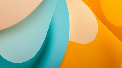 Poster - Smooth, curved shapes in shades of turquoise, orange, and cream overlap, creating a visually appealing abstract composition with a modern and dynamic feel, suitable for various design projects