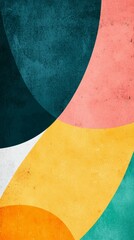 Poster - Abstract background featuring overlapping arcs of various colors including teal, pink, yellow, and orange, creating a visually appealing design with a textured effect