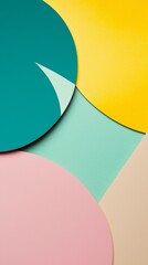 Poster - Teal, yellow, pink, mint and cream colored semi-circles are creating overlapping layers, generating a visually appealing geometric composition for an abstract background