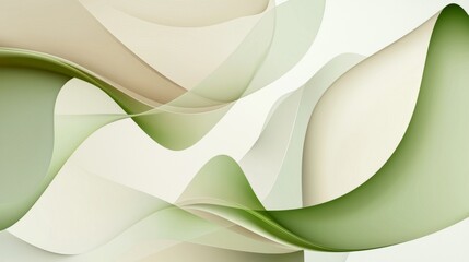 Poster - Smooth, undulating lines in shades of green and beige create a calming and elegant abstract composition, perfect for backgrounds and design elements