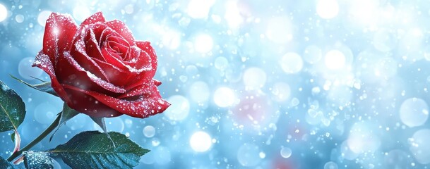 Aufkleber - Red Rose Covered in Frost on a Winter's Day