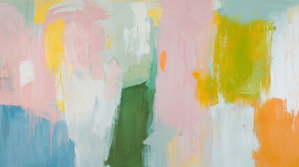 Poster - Large abstract painting featuring vibrant brushstrokes of pink, green, yellow, and blue, creating a dynamic and expressive composition with a modern art style
