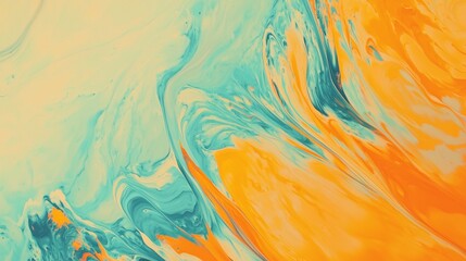 Poster - Fluid acrylic painting creating a mesmerizing blend of yellow and turquoise, forming an abstract design with swirling patterns and color gradients, perfect for backgrounds and artistic projects