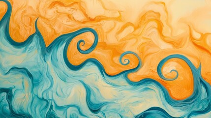 Poster - Swirling turquoise and orange colors blend seamlessly, creating a captivating marble effect filled with intricate patterns and rich textures, evoking a sense of vibrant energy