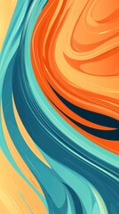 Poster - Smooth, curved lines in vibrant shades of orange and teal intertwine and flow, creating a dynamic and visually captivating abstract composition