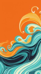 Poster - Intertwining orange and teal swirls create a dynamic visual flow, showcasing an abstract design filled with vibrant colors and energetic patterns, perfect for modern decor