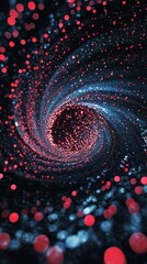 Poster - Mesmerizing swirl of red and blue particles creates a captivating visual effect, resembling a distant galaxy or nebula, with vibrant colors and dynamic movement