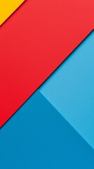 Poster - Minimalist abstract background featuring overlapping sheets of colored paper in shades of red, blue, and yellow, creating a vibrant and modern material design aesthetic