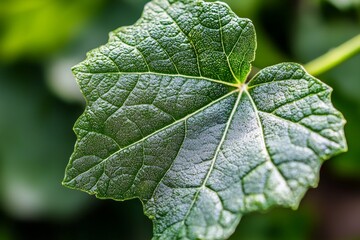 Poster - Green leaf with prominent veins and textured surface, captured in close-up, highlighting the intricate details of nature's design and the vibrant green color