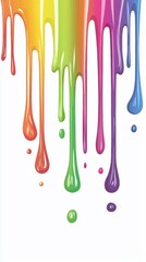 Poster - Colorful paint streams dripping down a white background create an abstract and vibrant design, showcasing a dynamic spectrum of rainbow hues in a captivating display of creativity
