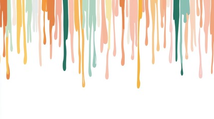 Poster - Colorful paint streams dripping down a white background create a seamless border, offering a vibrant and dynamic pattern ideal for various design applications and creative projects