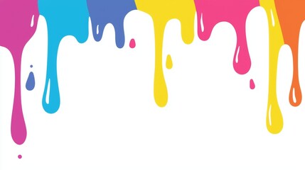 Poster - Colorful paint drips flowing down a white wall create a vibrant, abstract design, infusing the space with artistic expression and a lively burst of color