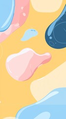 Poster - Pastel-colored shapes flow and blend together on a vibrant yellow backdrop, creating a modern, dynamic, and visually appealing abstract composition