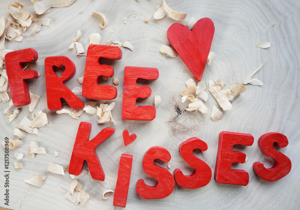 ภาพถ่าย Stock free kisses, red letters, wooden letters, love, romance ...