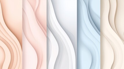 Poster - five vertical banners showcasing pastel-colored wavy shapes, forming a flowing abstract background w