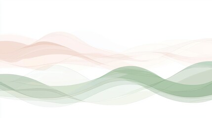Poster - Pastel green and pink transparent waves overlapping and flowing across a white background create a smooth, elegant abstract design, evoking a sense of tranquility and beauty