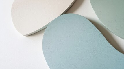Poster - Irregular shapes in pastel shades of white, light blue, and light green create a soothing abstract composition on a clean white background, offering a minimalist and modern aesthetic