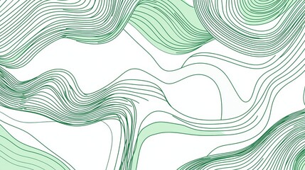 Poster - Creating a topographic map effect, green thin lines form wavy shapes against a crisp white background, offering an elegant choice for backgrounds or textures in various designs