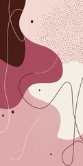 Poster - Modern abstract background showcasing overlapping pink and burgundy shapes, complemented by thin, curved lines and scattered dots, creating a visually appealing design