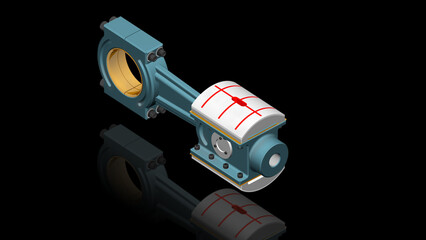 API-618 reciprocating compressor turbomachinery illustration drawing showing a direct connection crosshead assembly, connecting rod, and piston rod with lubricating oil passages highlighted 