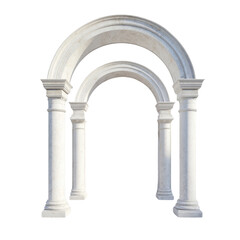 Poster - A 3D rendered image shows an elegant double archway supported by three classical white marble columns.