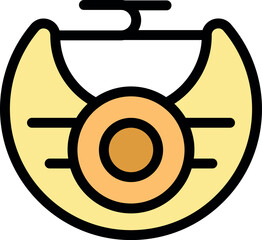 Poster - Yellow and orange spaceship flying through crescent moon with antenna, science fiction concept