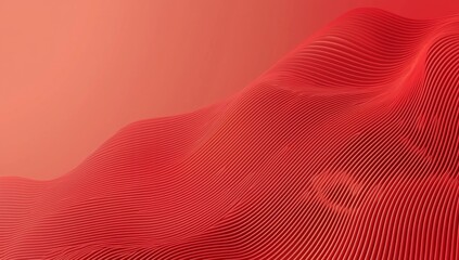 Poster - Flowing smooth red lines create an abstract wavy landscape, harmonizing beautifully with an orange gradient background, evoking a sense of dynamic energy and modern elegance