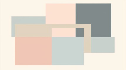 Poster - Modern abstract background featuring overlapping pastel-colored square and rectangular shapes on a beige background, creating a visually appealing and minimalist composition