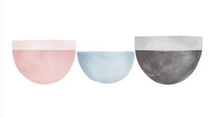 Poster - Pink, light blue, and gray watercolor half-circles are displayed on a clean white background, creating a minimalist and modern abstract design