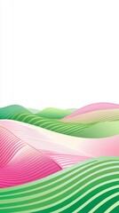 Poster - Rolling green and pink hills create a serene and abstract landscape, with flowing lines and soft color transitions adding to the peaceful atmosphere