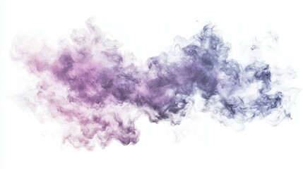 Poster - Smoke in shades of purple and blue billows and curls, creating a variety of abstract shapes against a clean white backdrop, perfect for adding an ethereal and artistic touch to any project
