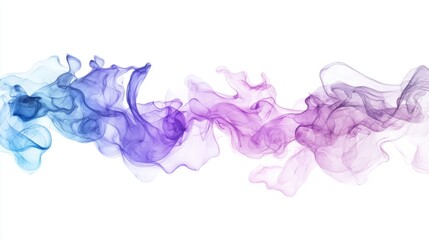 Poster - Flowing blue and purple smoke forming abstract shapes against a clean white background, creating an ideal canvas for artistic backgrounds and imaginative projects