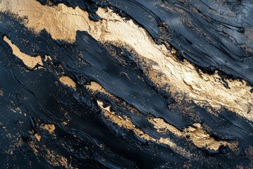 Poster - Thick brushstrokes of black and gold paint intertwine on the canvas, creating a dynamic visual effect that evokes luxury, sophistication, and artistic expression
