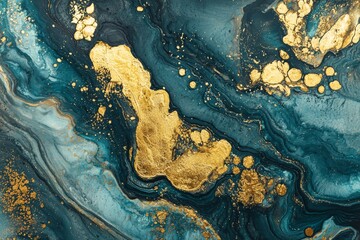 Poster - Mixing gold and teal colors creates a beautiful marble effect, perfect for luxurious backgrounds and adding a touch of elegance to any design