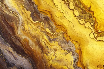 Poster - Fluid acrylic painting creating a mesmerizing abstract design resembling molten gold flowing through earthy textures, ideal for backgrounds and artistic projects