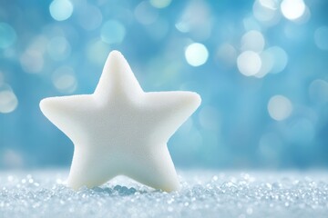 Poster - White Star Decoration on Soft Blue Background with Glimmering Light Effects, Perfect for Holiday Themes, Celebrations, and Decorative Purposes in Various Design Projects